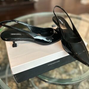 Nine West Glossy Black Slingback Heels